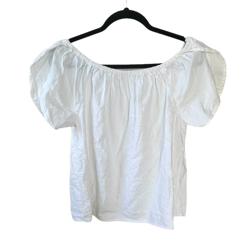 Linen Cotton Short Sleeve Blouse White S